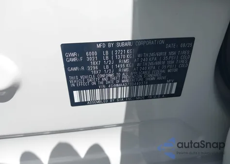 2025 Subaru Ascent Premium 8-Passenger from USA, damaged, VIN 4S4WMAAD7S3440378